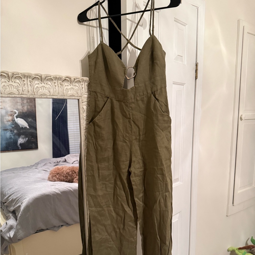 Free People Khaki Strappy Jumpsuit